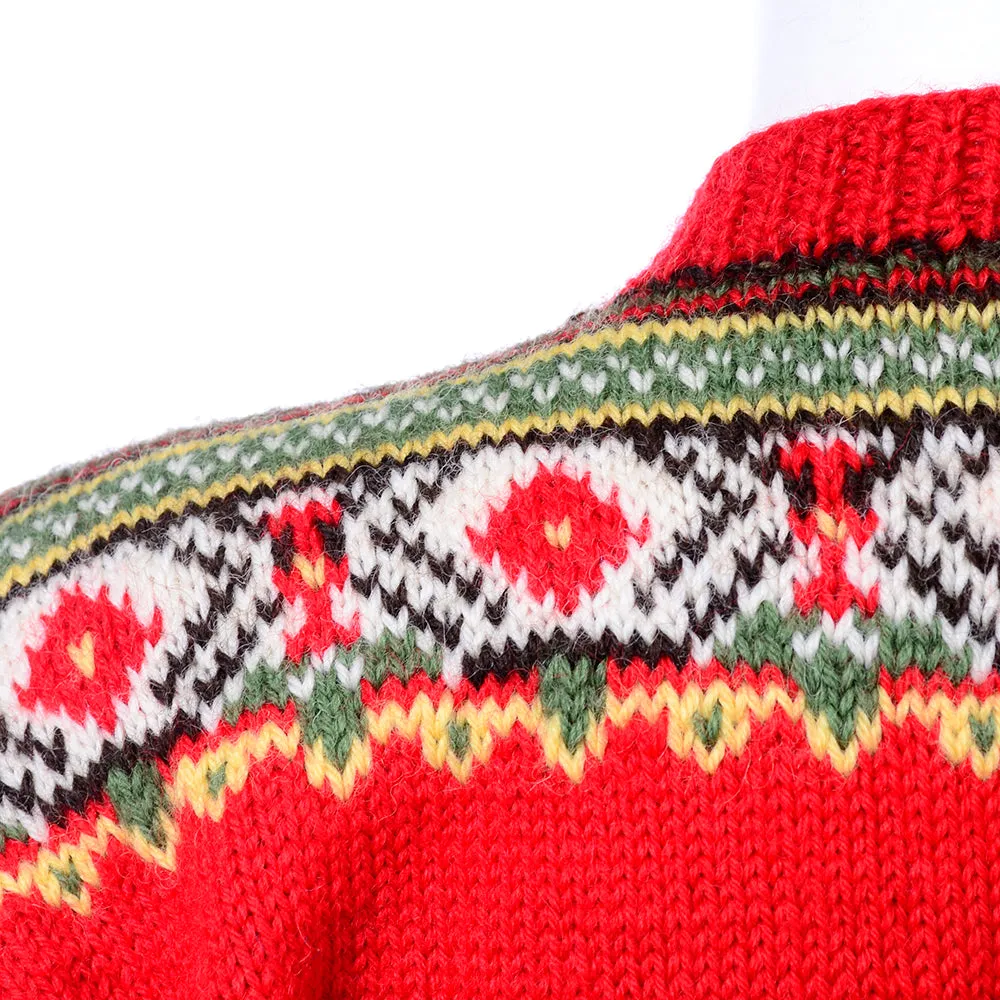1960s Scandinavian Red Wool Cardigan Sweater Size Medium