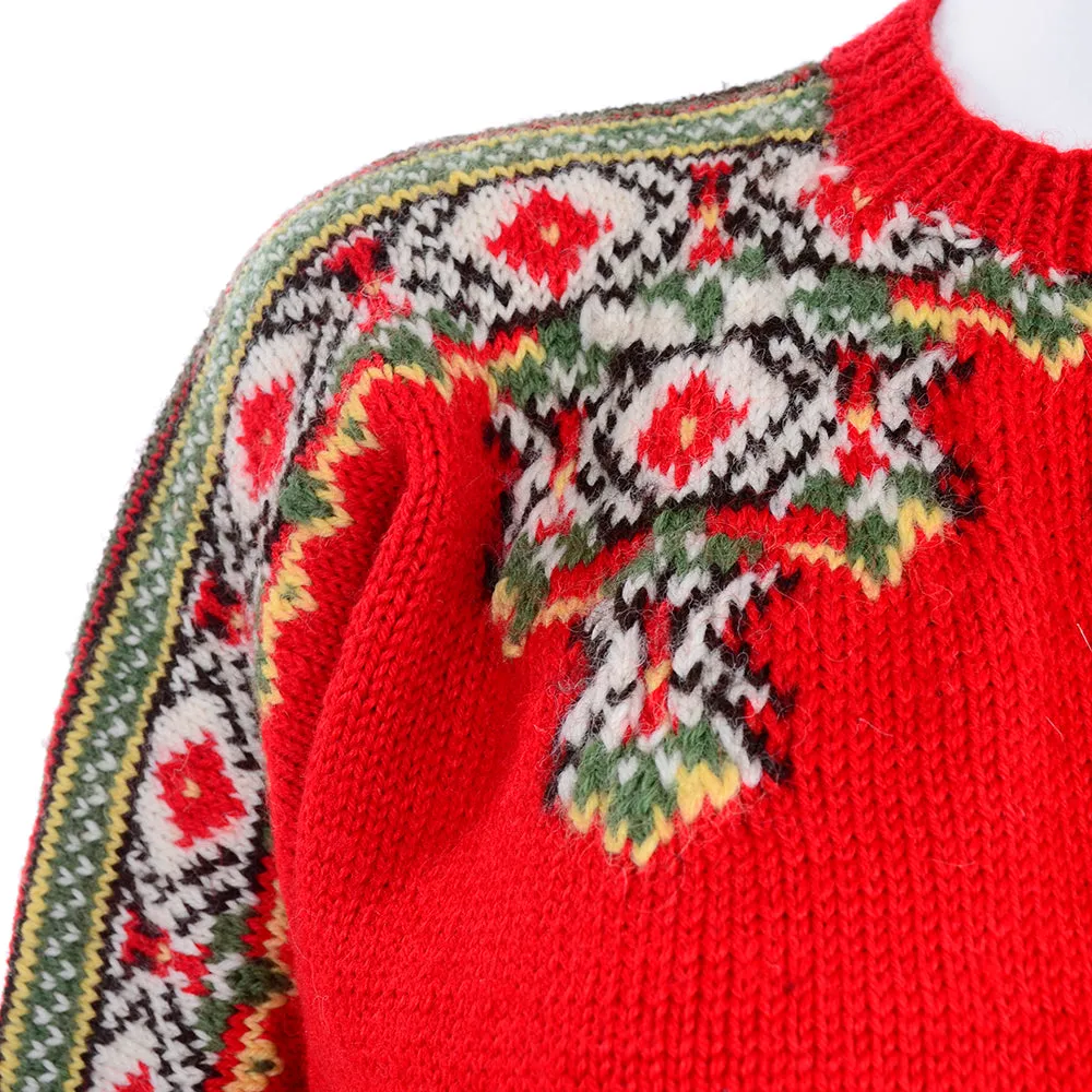 1960s Scandinavian Red Wool Cardigan Sweater Size Medium