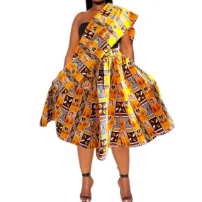 African Ankara Print Midi Skirt with Pocket