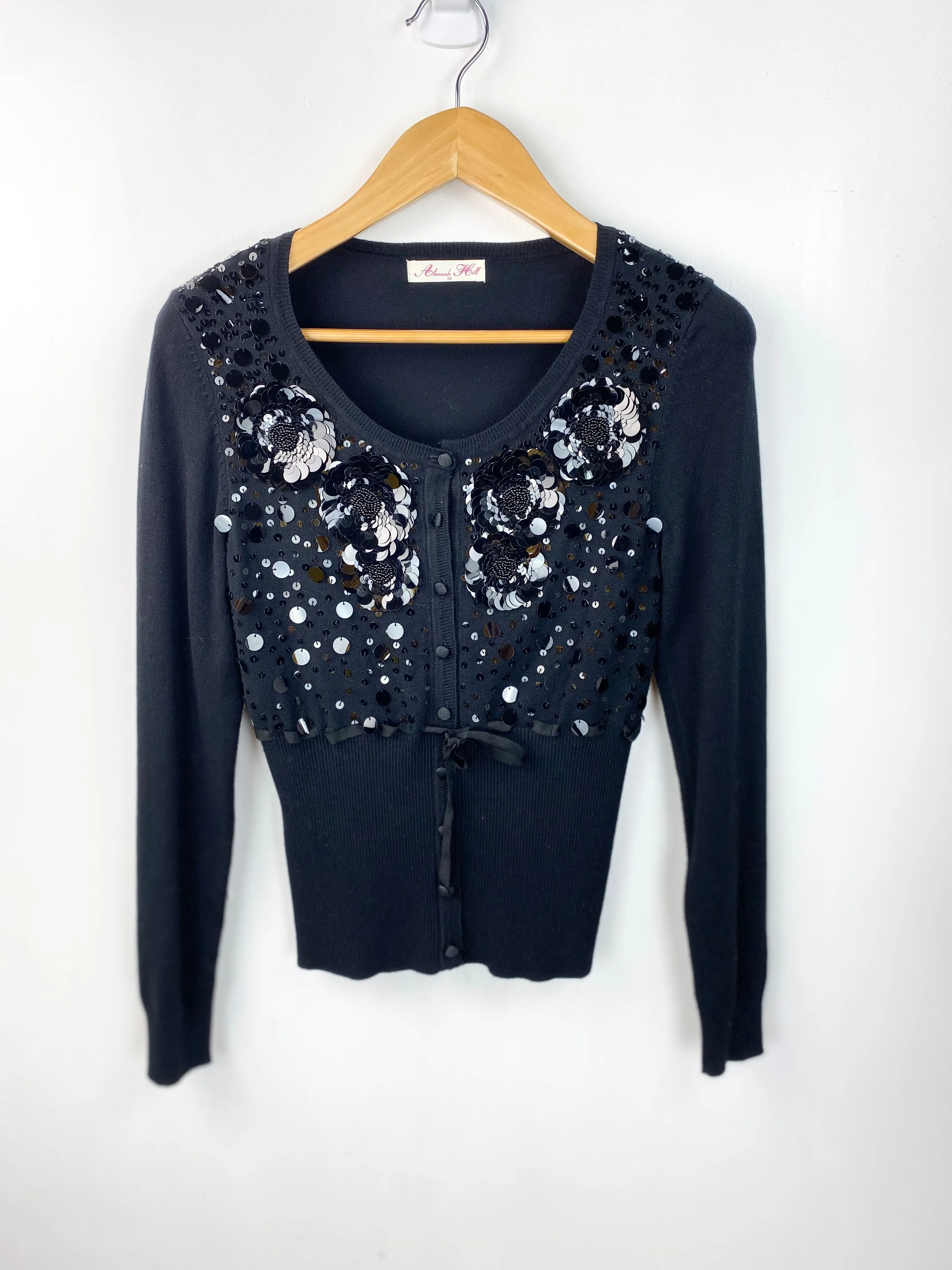 Alannah Hill Black Rockabilly Sequin Embroidered Cardigan - AU 10
