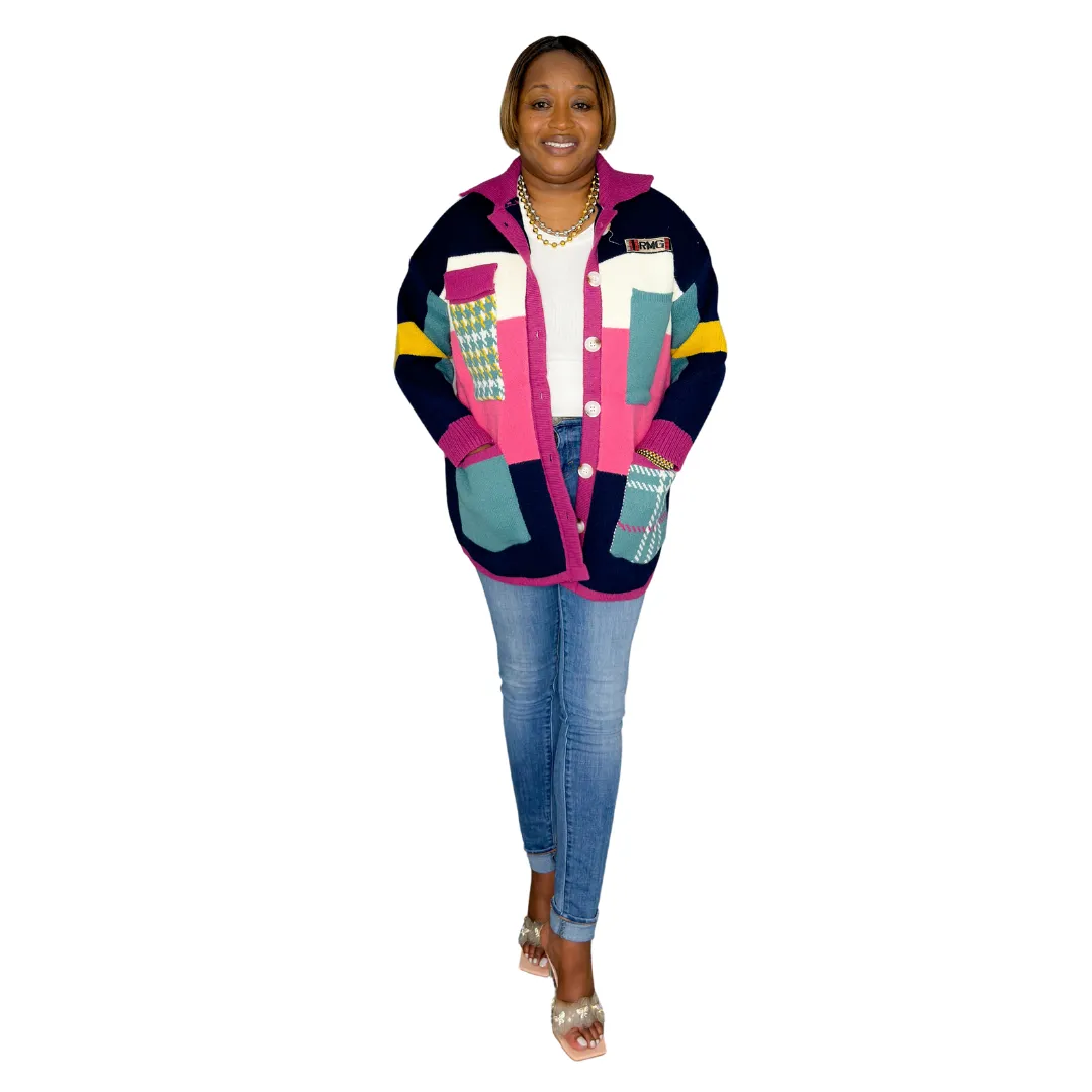 'Asa' Multi Print Cardigan | Blue