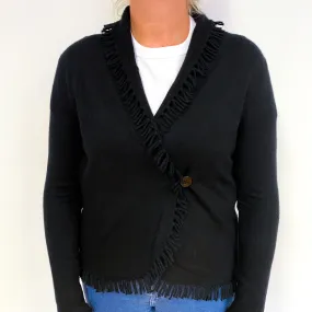 Black Tassel Edged Cashmere V-Neck Cardigan Large