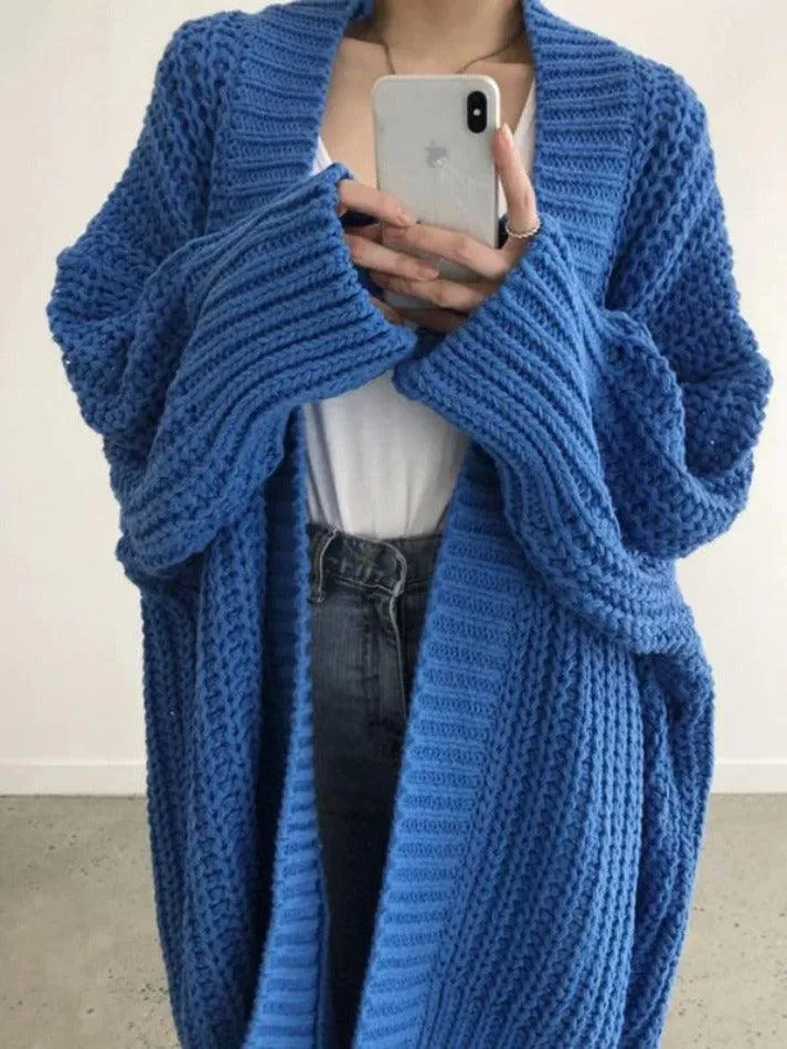 Cardigan ample au crochet fendu de couleur unie