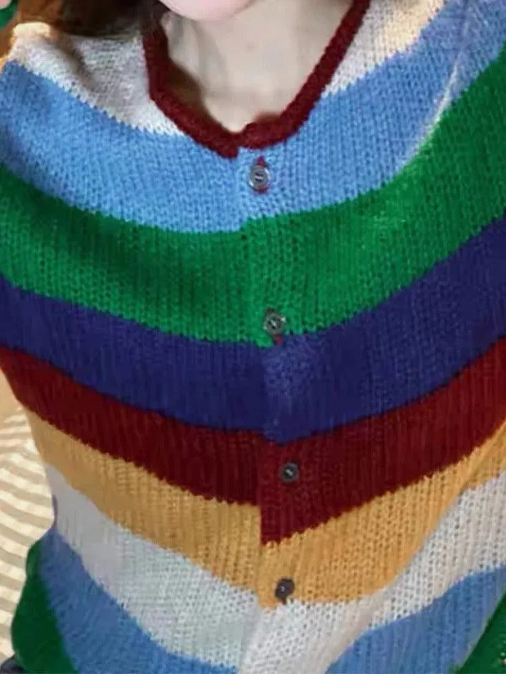 Cardigan à rayures arc-en-ciel de couleur contrastante