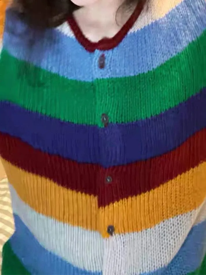 Cardigan à rayures arc-en-ciel de couleur contrastante