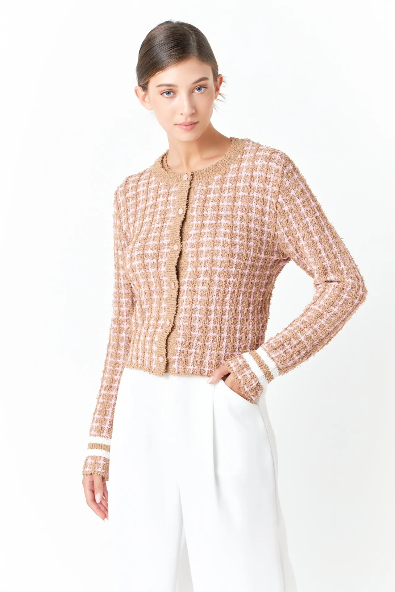 Check Sweater Cardigan