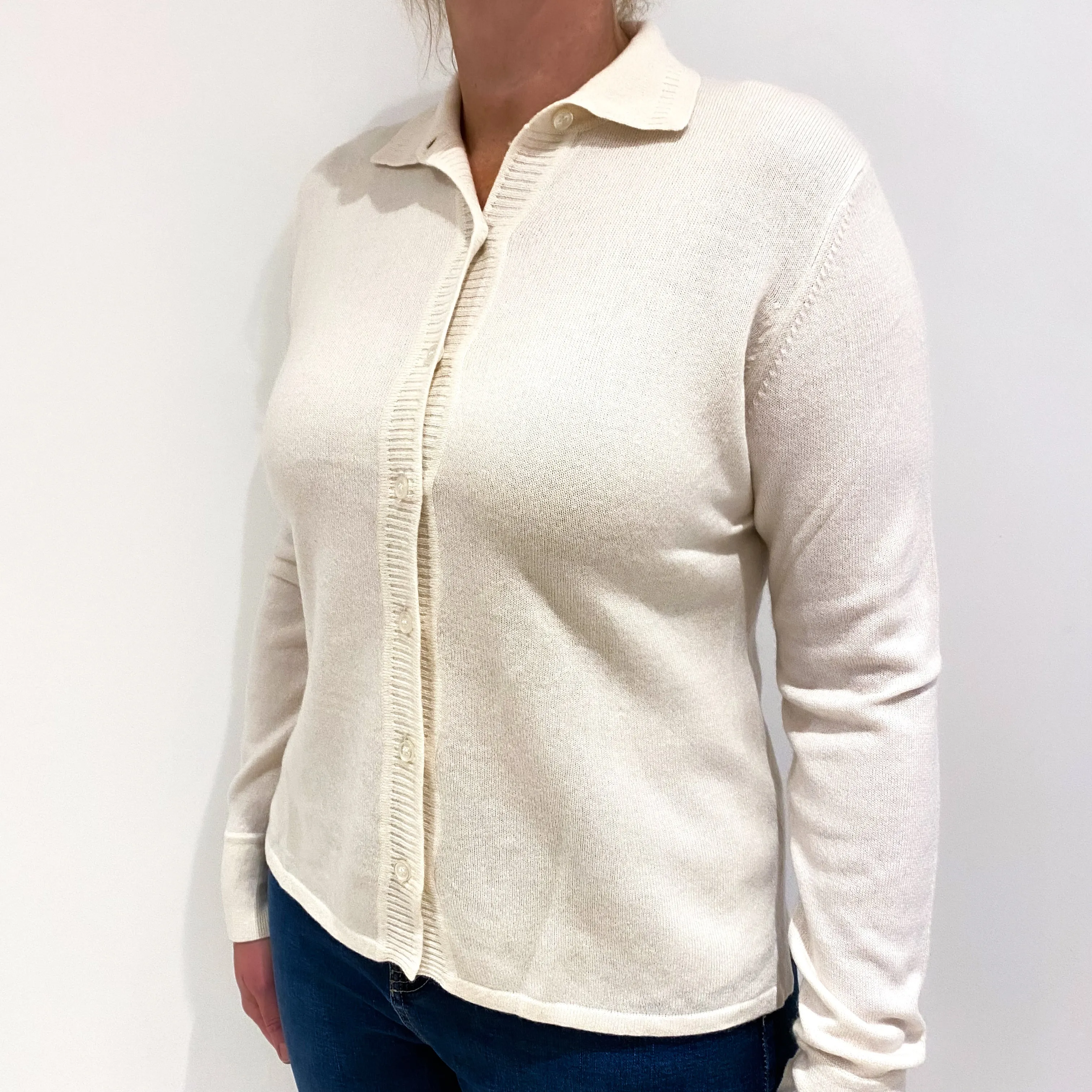 Cream Cashmere Collared Cardigan Large