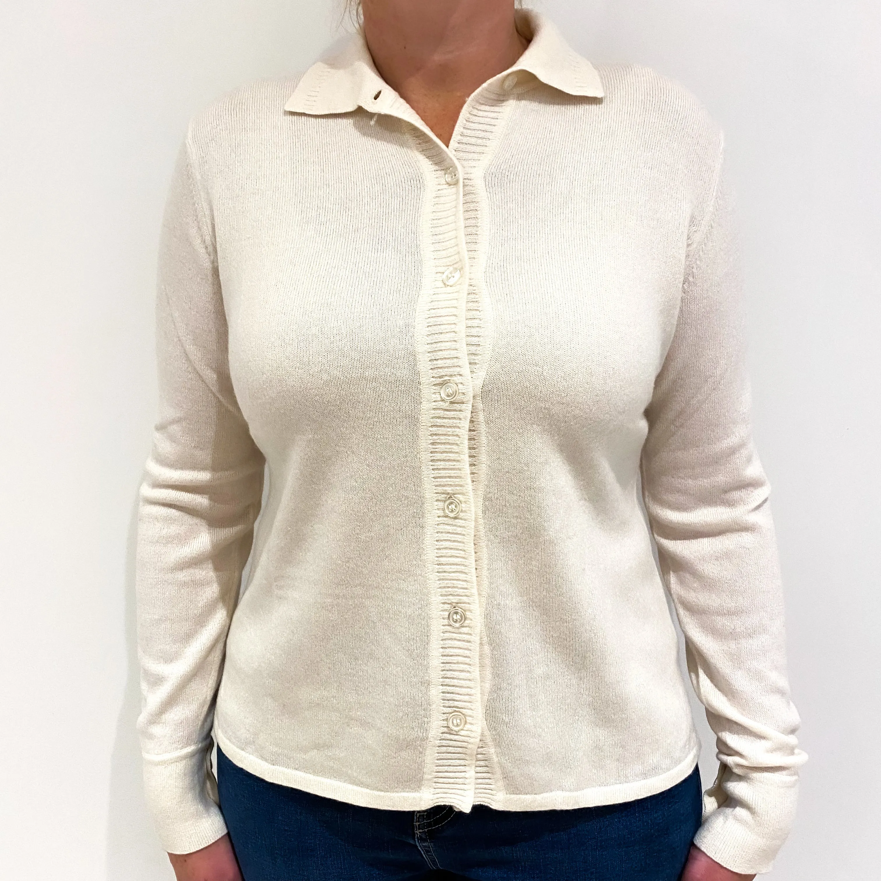Cream Cashmere Collared Cardigan Large