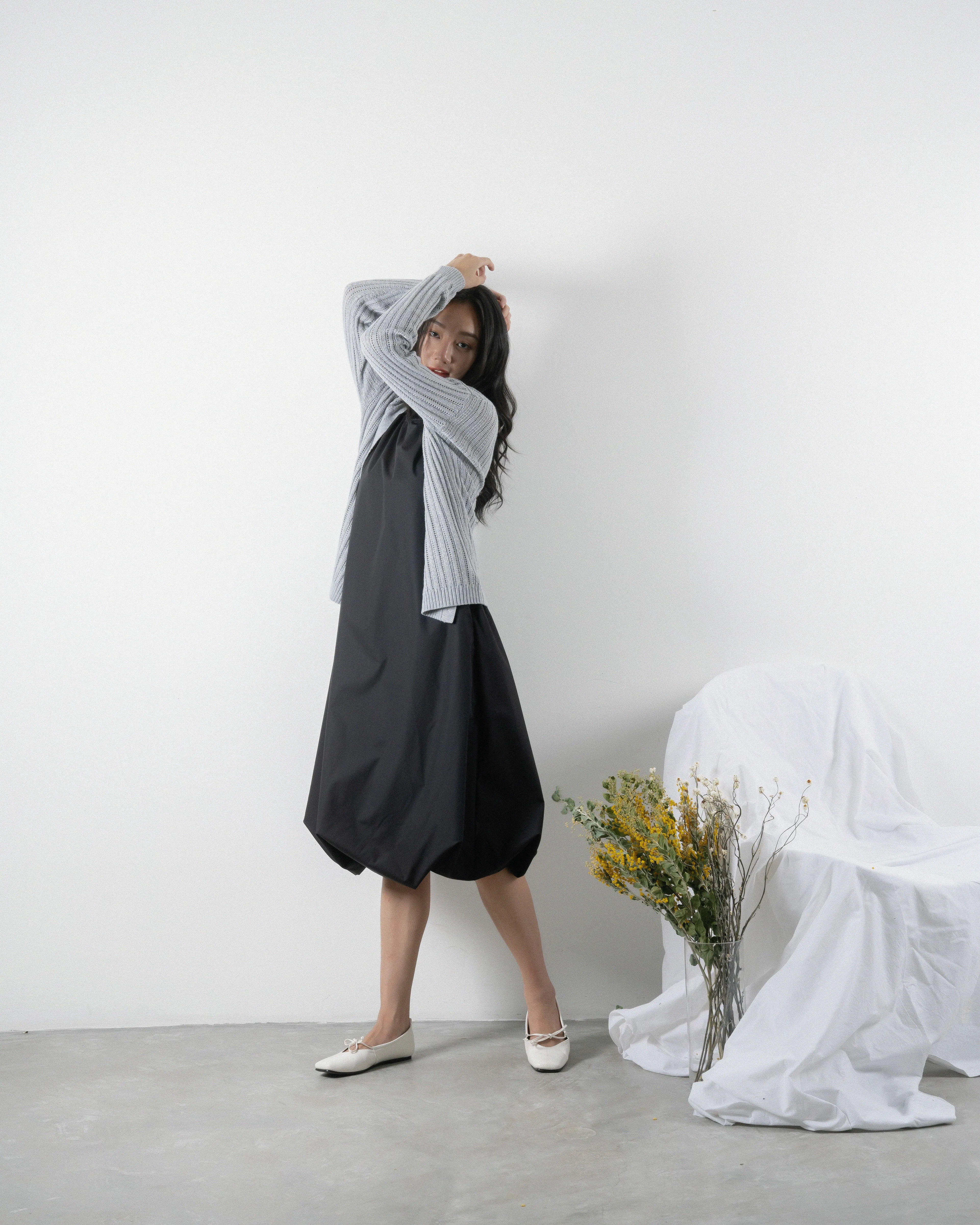 Eco Hollow Knit Cardigan (Light Grey)