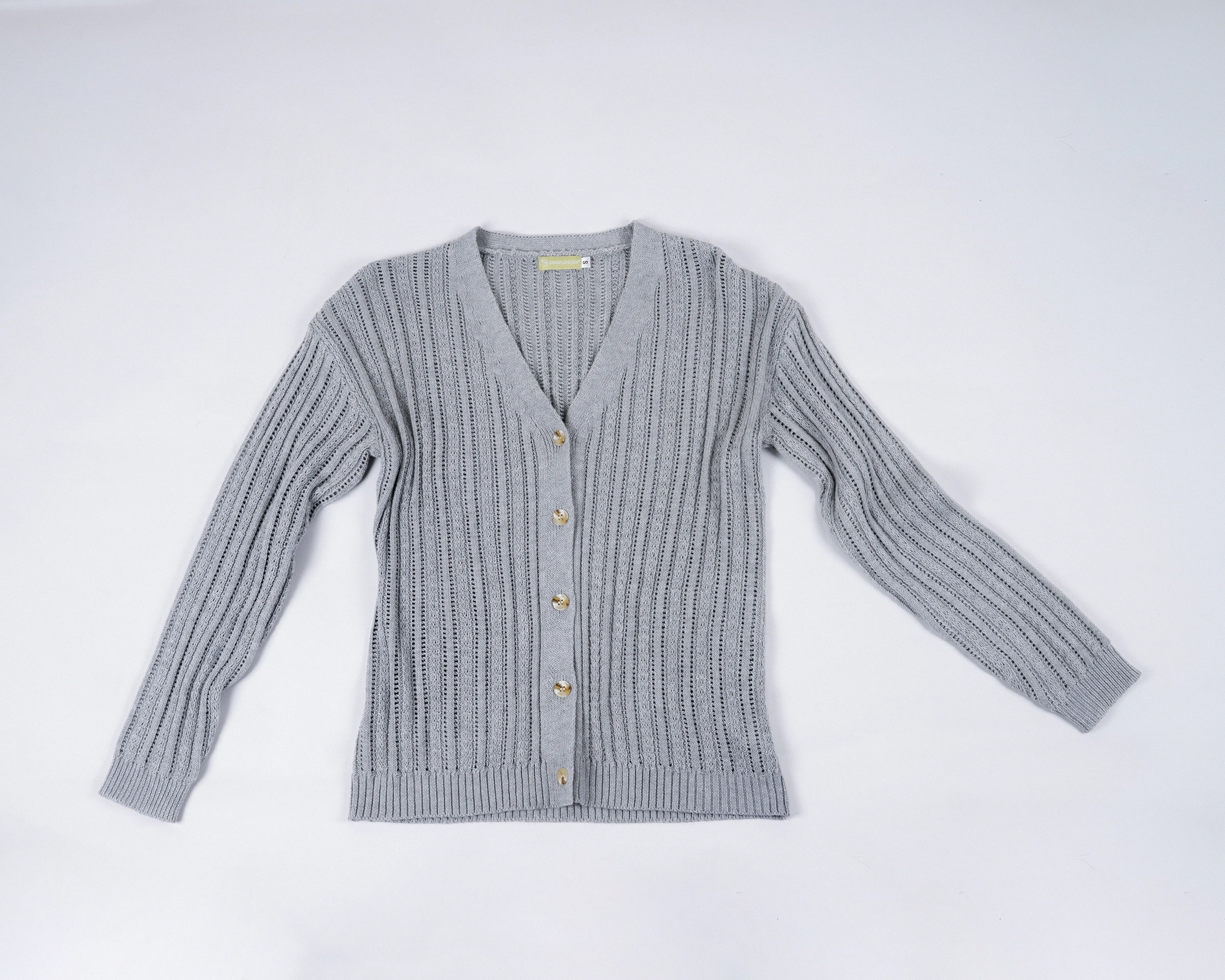 Eco Hollow Knit Cardigan (Light Grey)