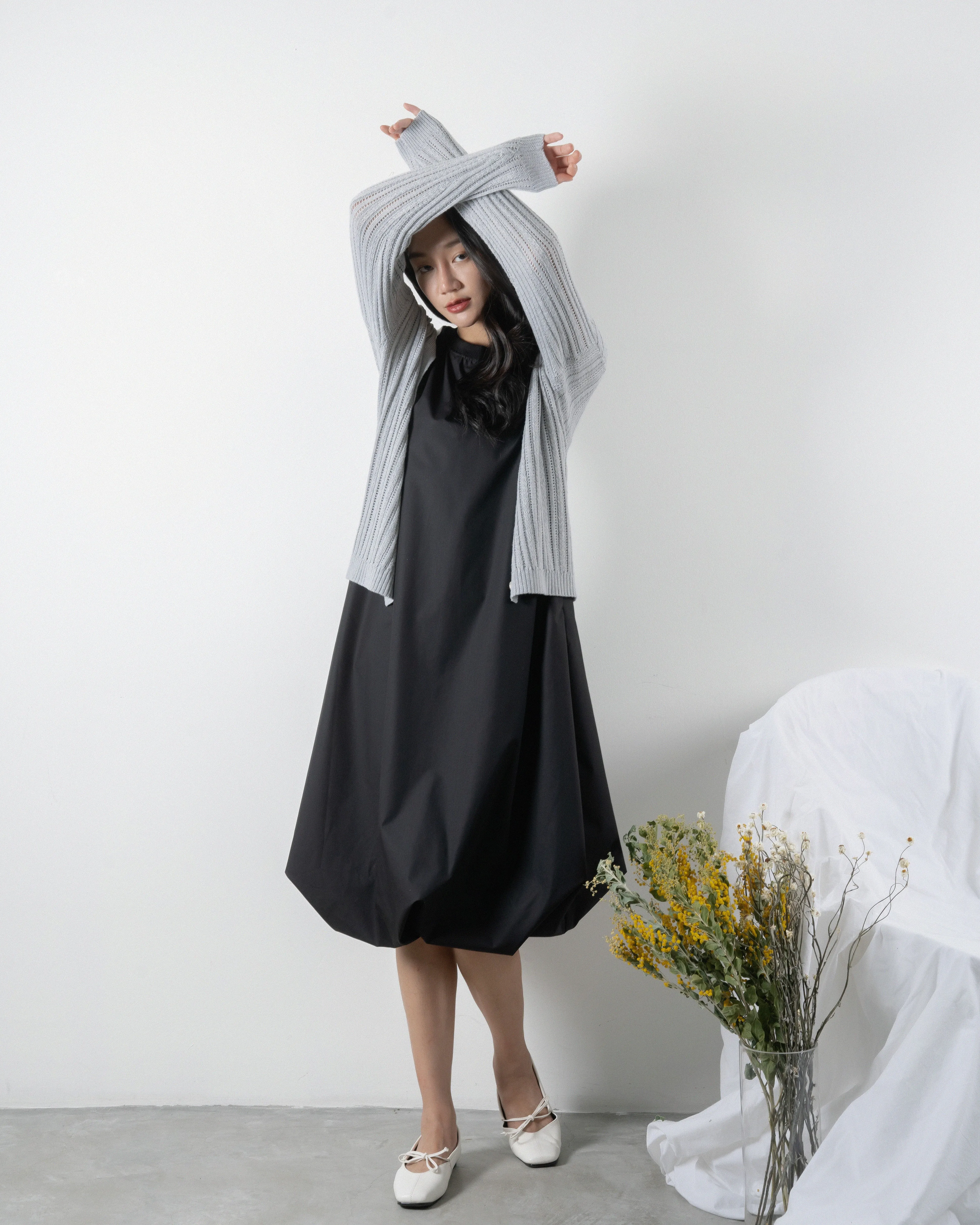 Eco Hollow Knit Cardigan (Light Grey)
