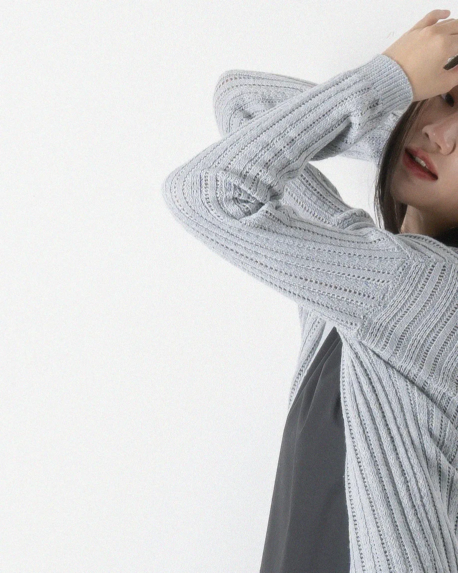 Eco Hollow Knit Cardigan (Light Grey)