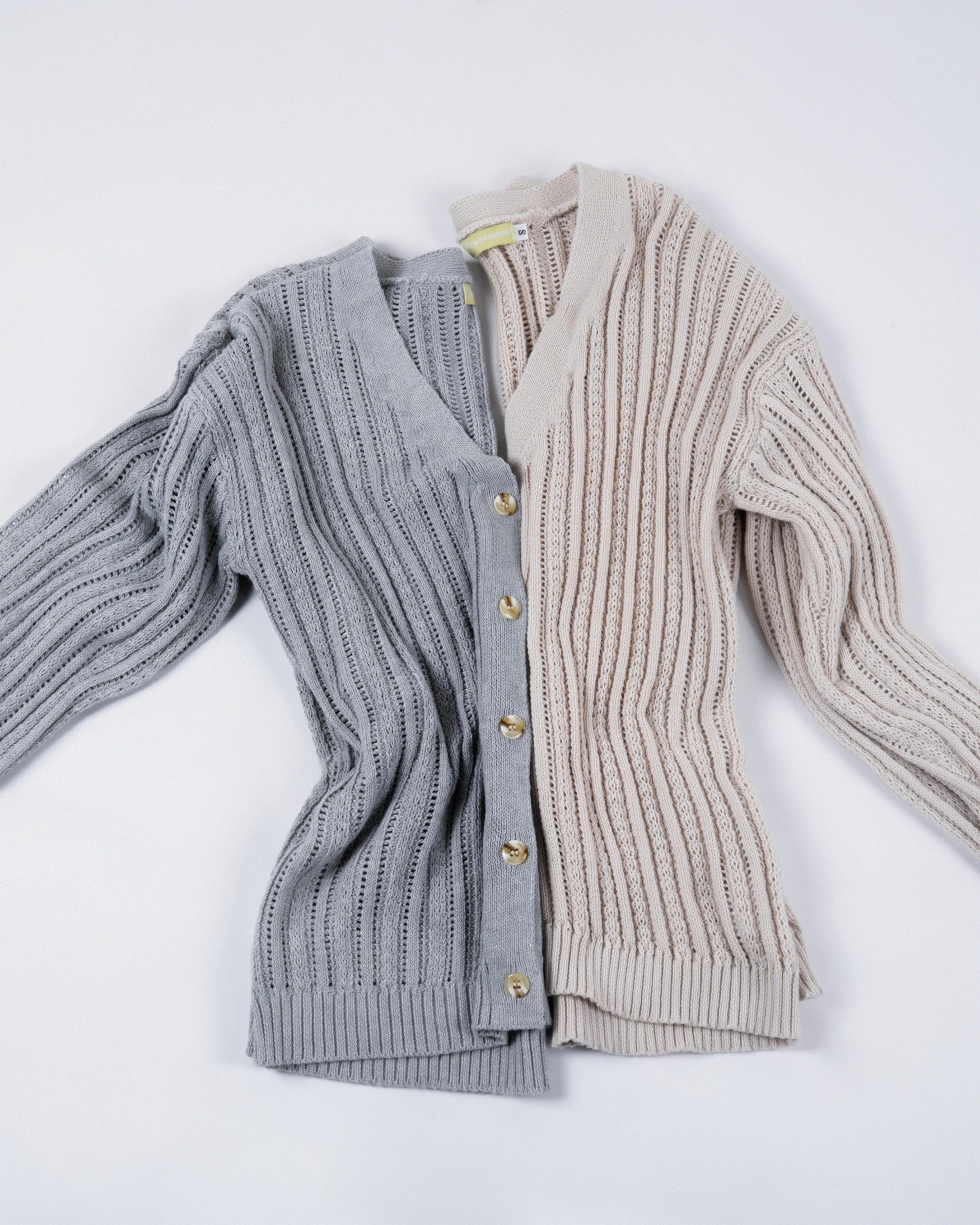 Eco Hollow Knit Cardigan (Light Grey)