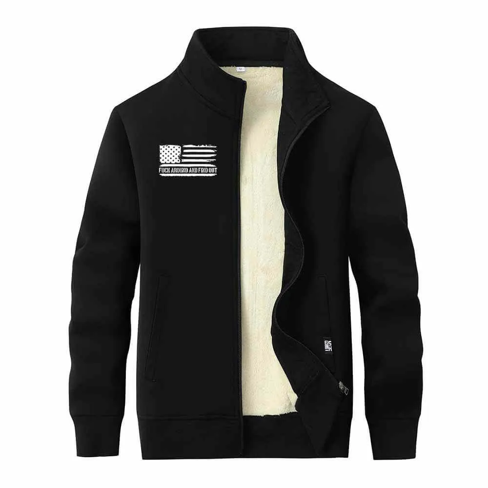 Fuck Around And Find Out Flag Stand Collar Zip Fleece Cardigan