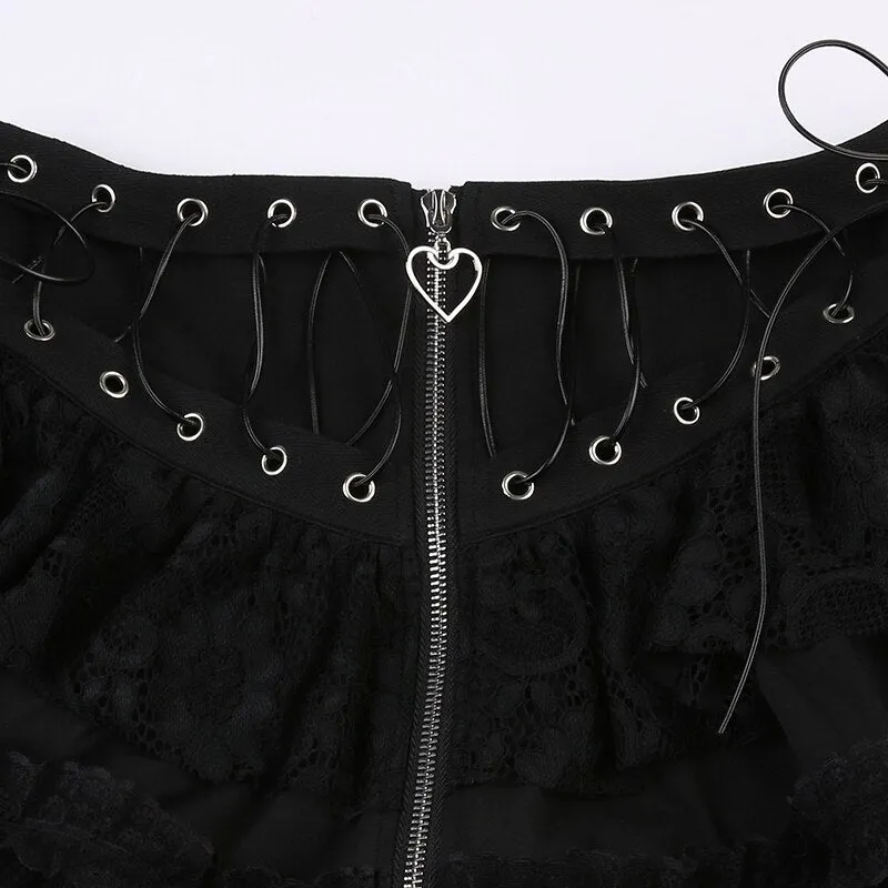 Gothic Lace Academia Zipper Mini Skirt