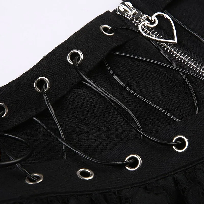 Gothic Lace Academia Zipper Mini Skirt