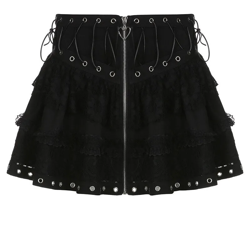 Gothic Lace Academia Zipper Mini Skirt