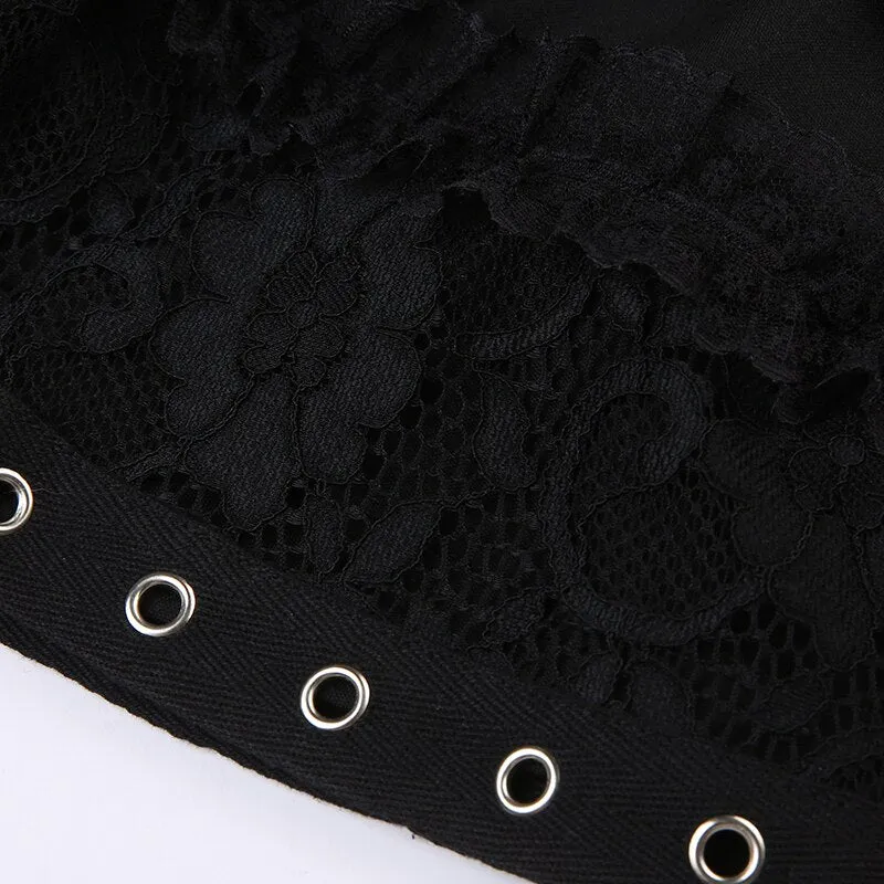 Gothic Lace Academia Zipper Mini Skirt