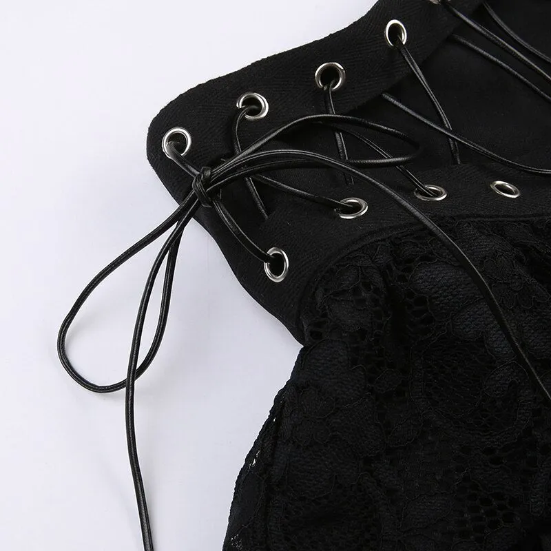 Gothic Lace Academia Zipper Mini Skirt