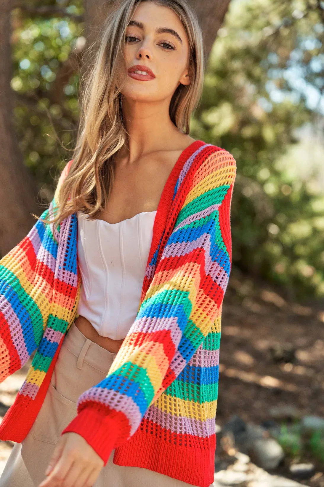 In Love Rainbow Crochet Striped Spring Cardigan