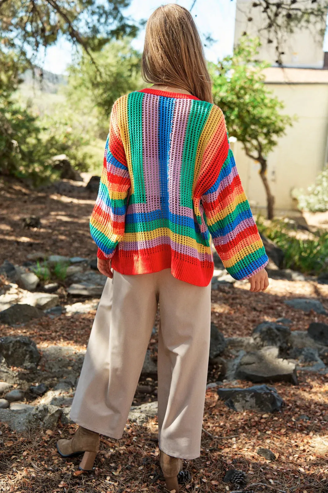 In Love Rainbow Crochet Striped Spring Cardigan