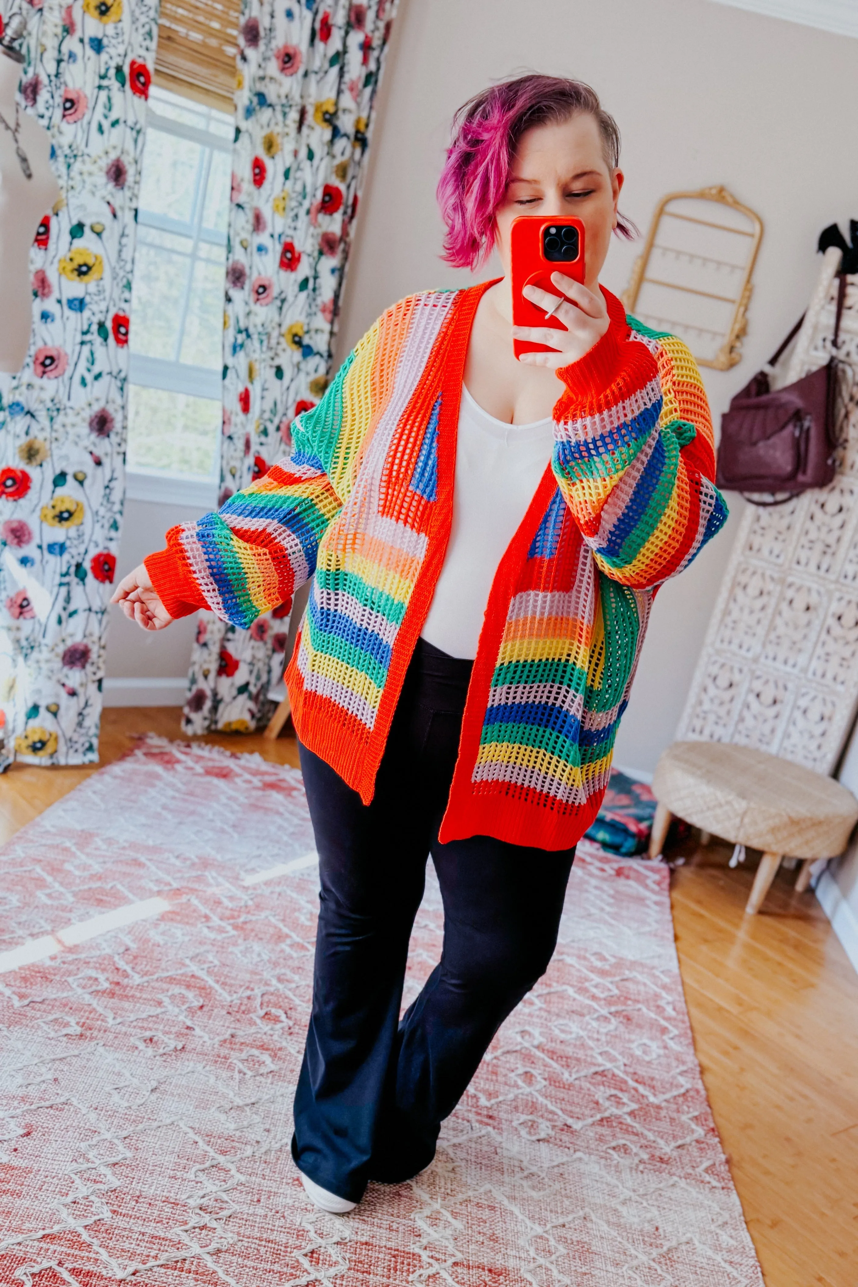 In Love Rainbow Crochet Striped Spring Cardigan