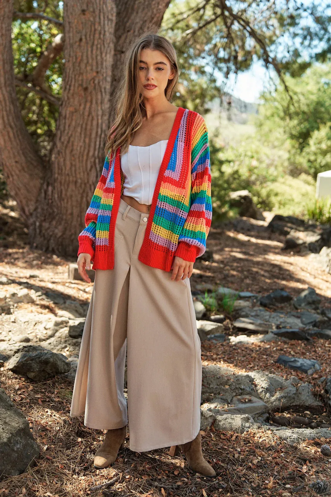 In Love Rainbow Crochet Striped Spring Cardigan
