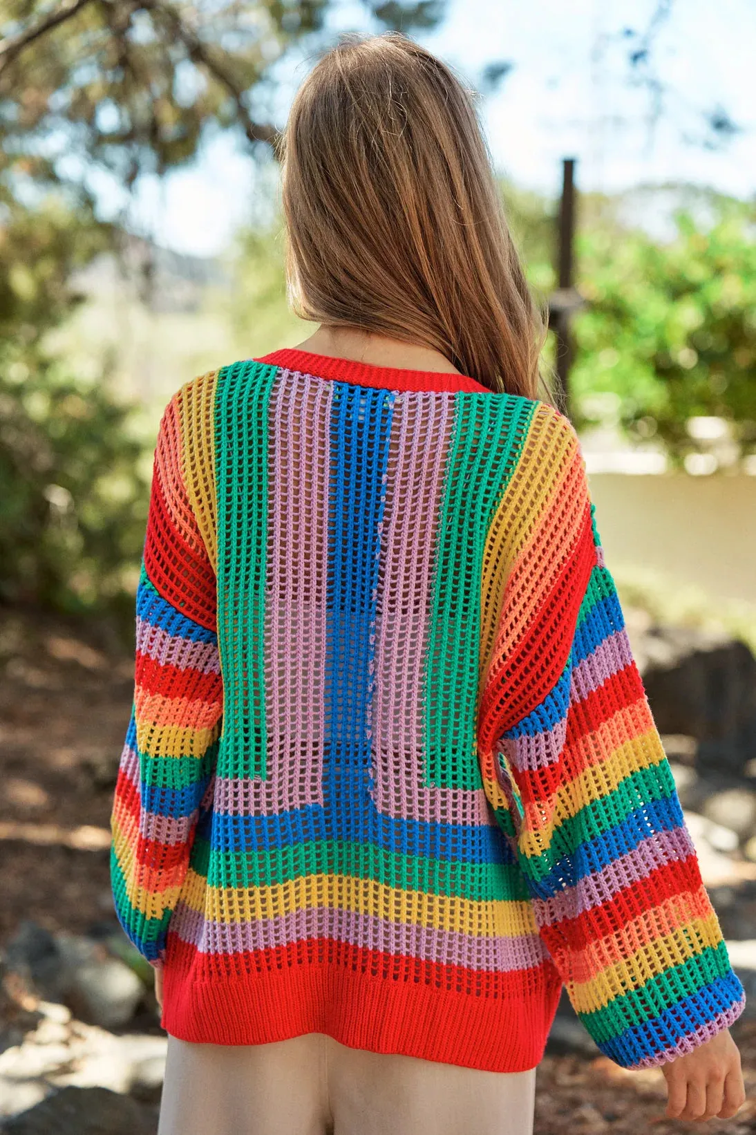 In Love Rainbow Crochet Striped Spring Cardigan