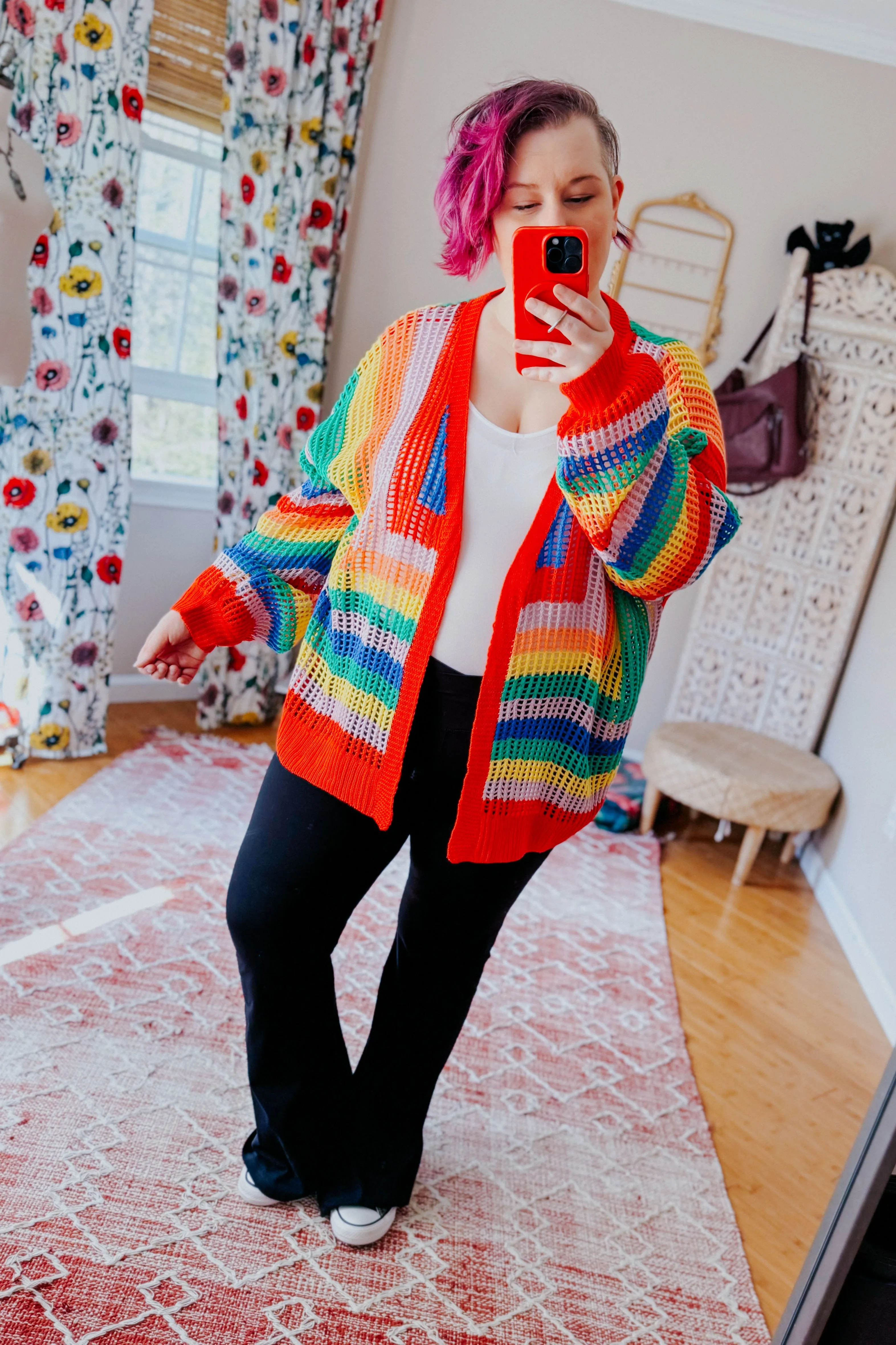 In Love Rainbow Crochet Striped Spring Cardigan