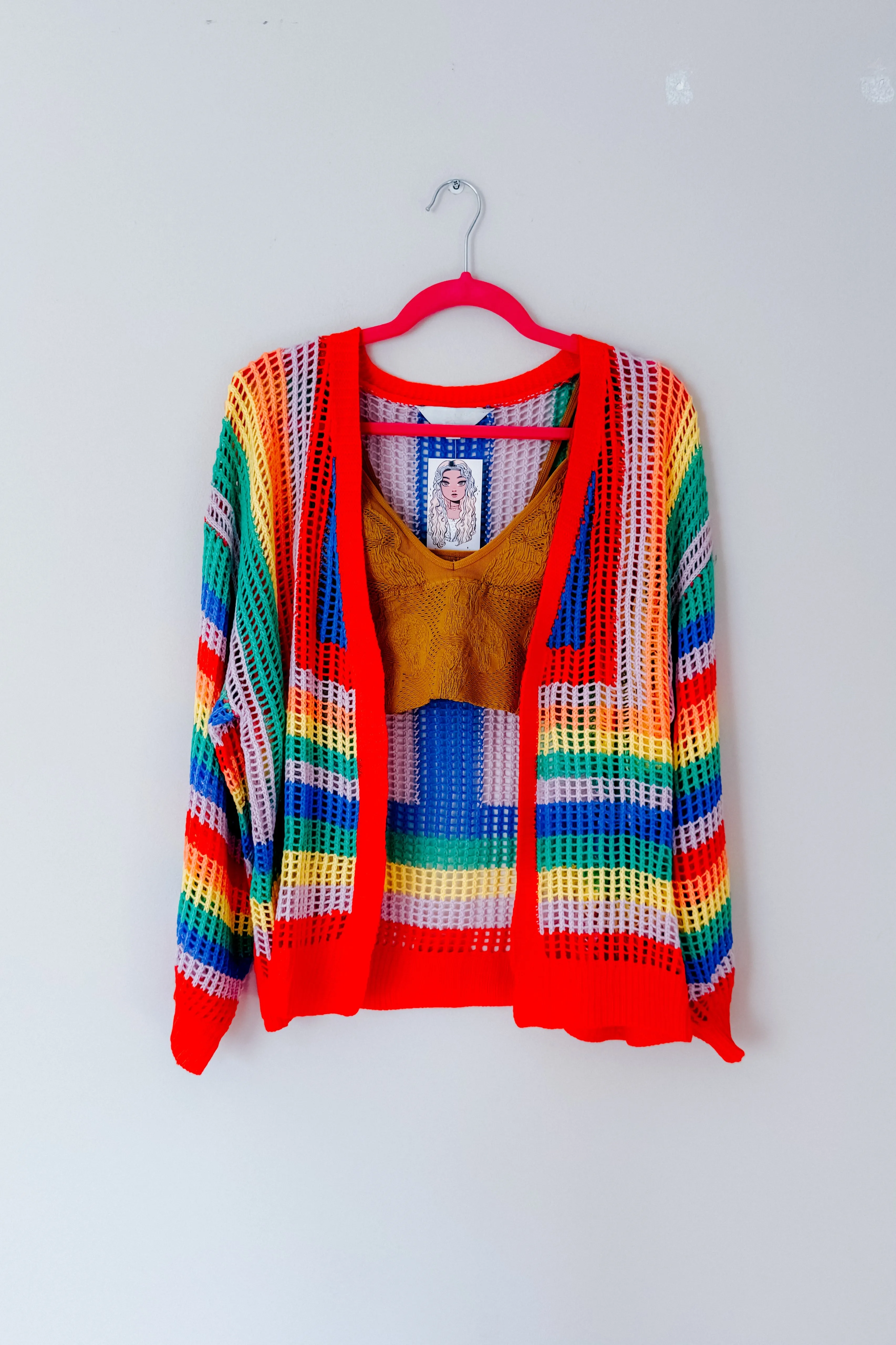 In Love Rainbow Crochet Striped Spring Cardigan
