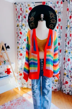 In Love Rainbow Crochet Striped Spring Cardigan