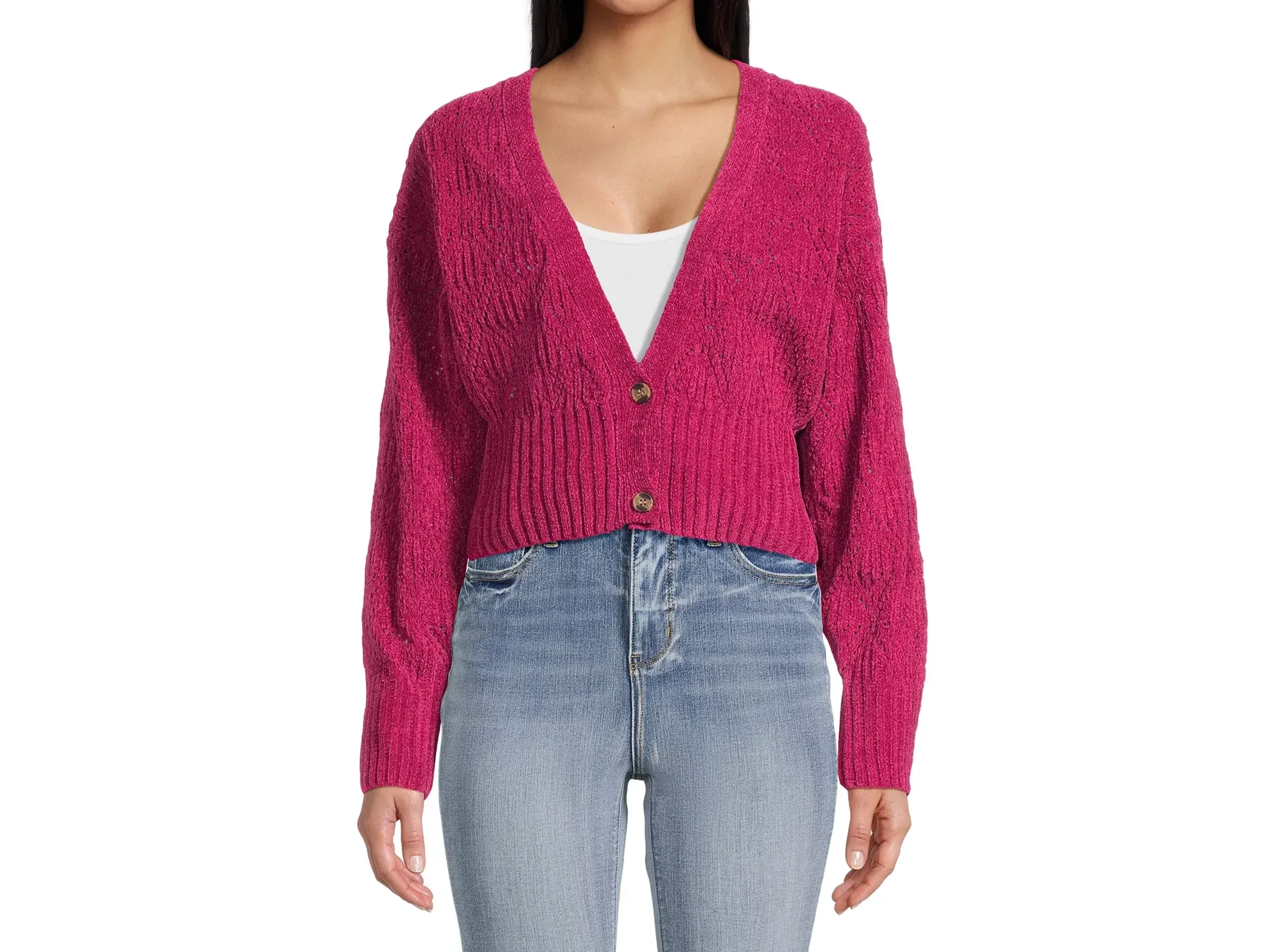 Juniors Button Front Cardigan Sweater with Long Drop Sleeves