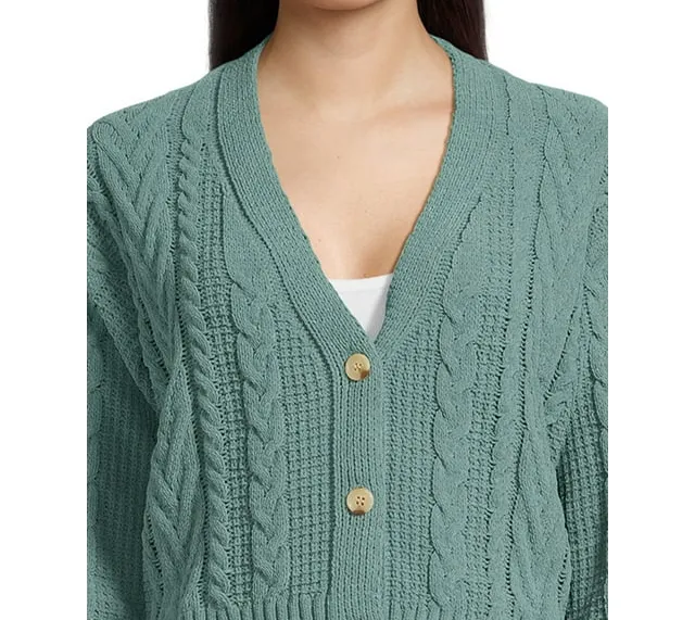 Juniors Button Front Cardigan Sweater with Long Drop Sleeves