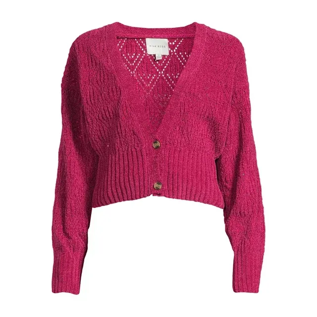 Juniors Button Front Cardigan Sweater with Long Drop Sleeves
