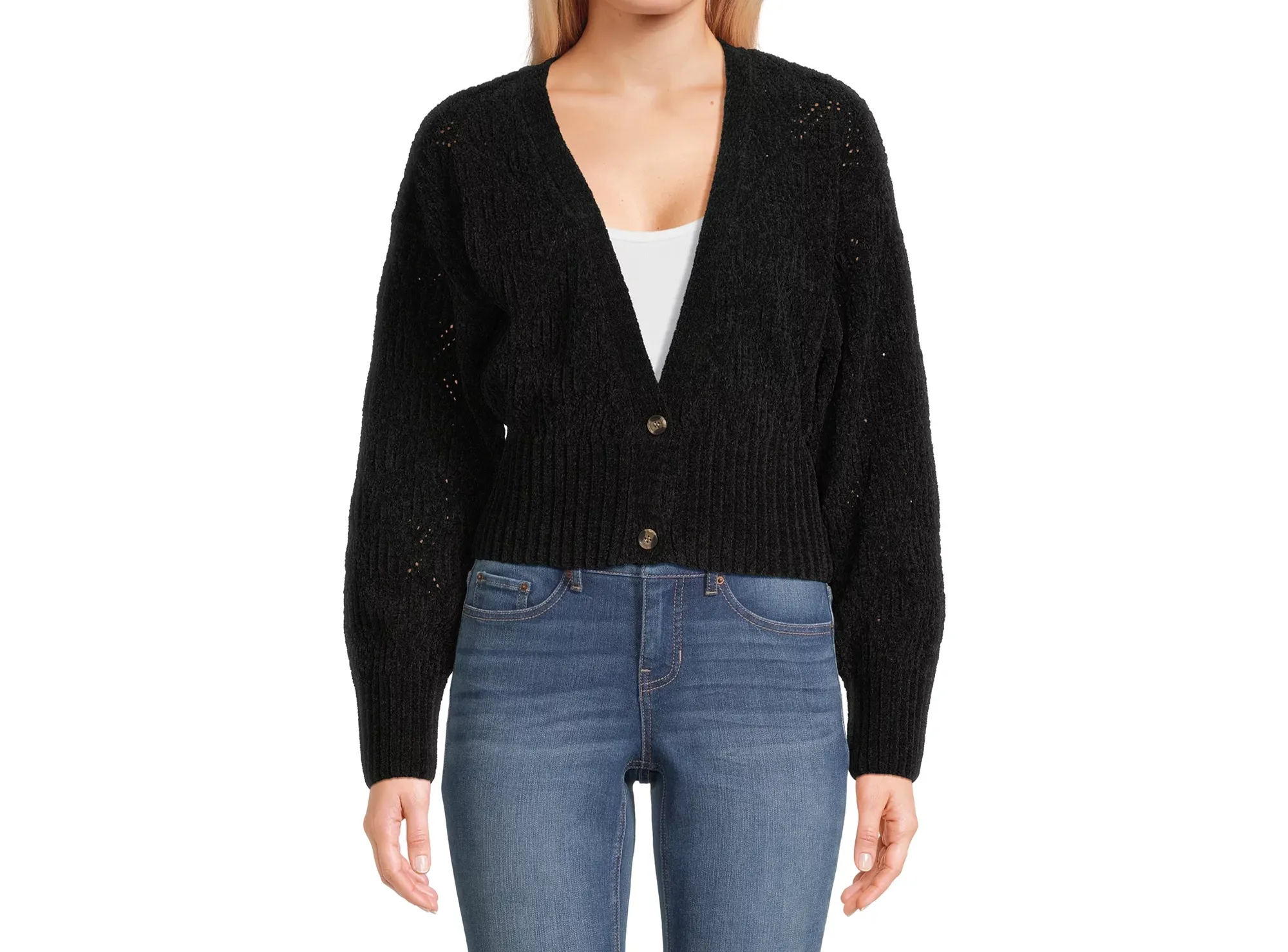 Juniors Button Front Cardigan Sweater with Long Drop Sleeves