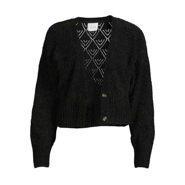 Juniors Button Front Cardigan Sweater with Long Drop Sleeves