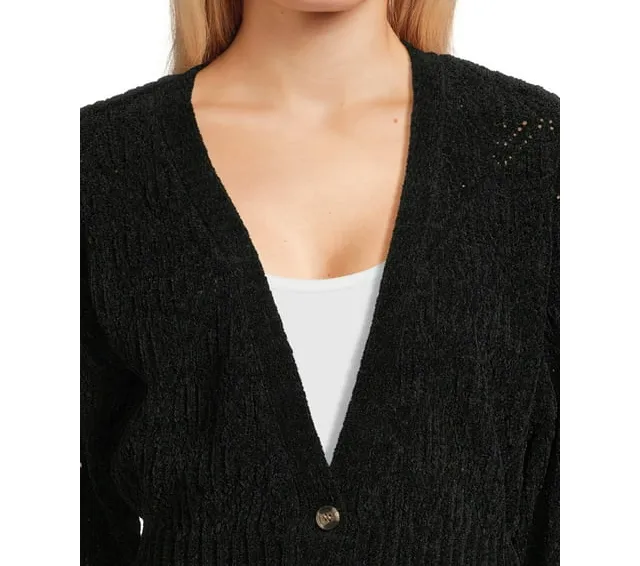 Juniors Button Front Cardigan Sweater with Long Drop Sleeves