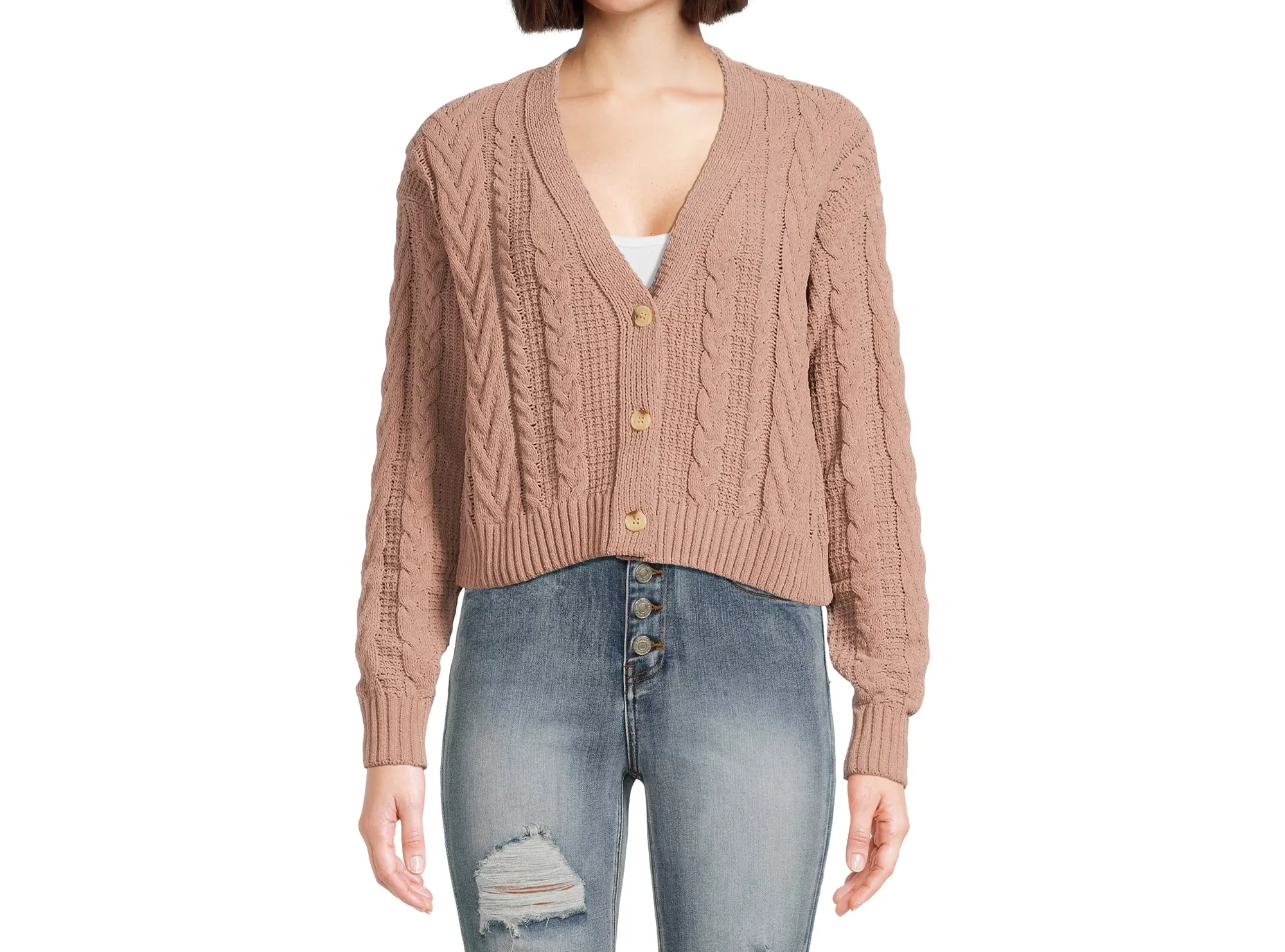 Juniors Button Front Cardigan Sweater with Long Drop Sleeves