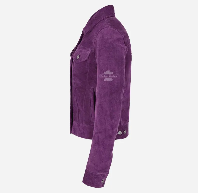 Ladies TRUCKER Suede Jacket Western Shirt Style Suede Jacket