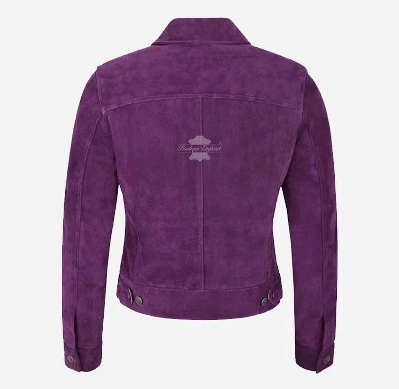 Ladies TRUCKER Suede Jacket Western Shirt Style Suede Jacket