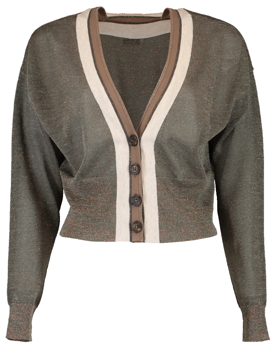 Linen Lurex Bi-Color Cropped Cardigan