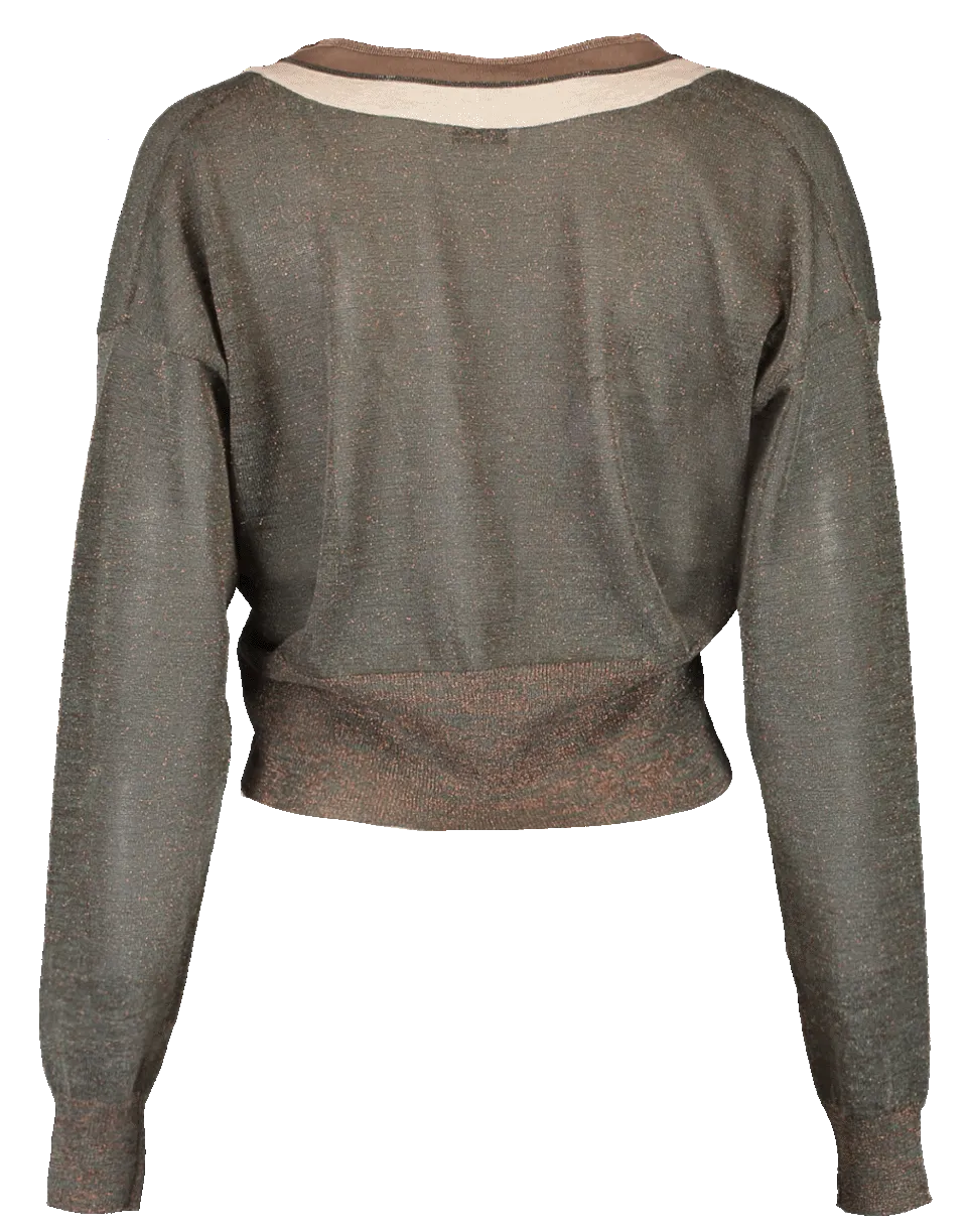 Linen Lurex Bi-Color Cropped Cardigan