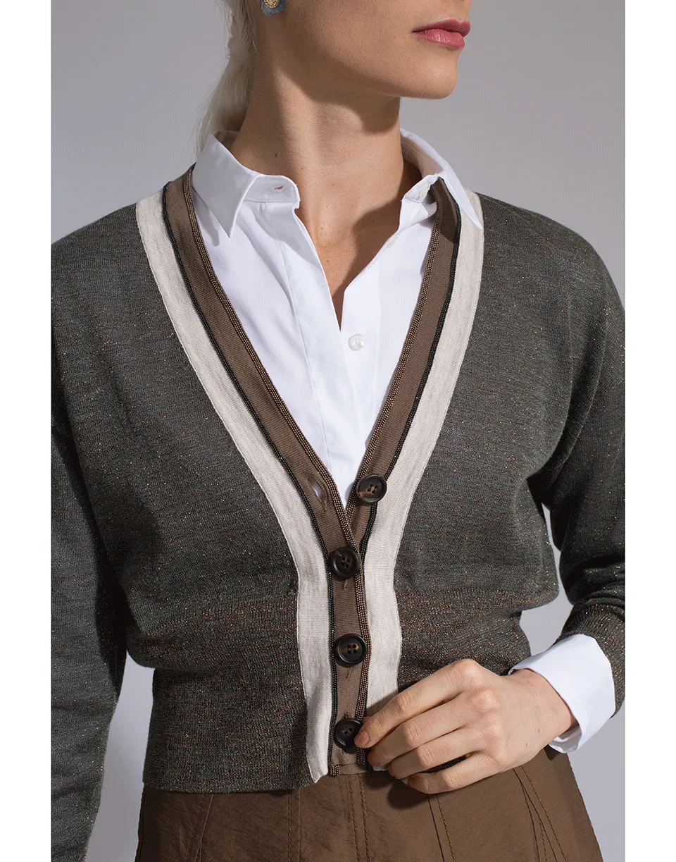 Linen Lurex Bi-Color Cropped Cardigan