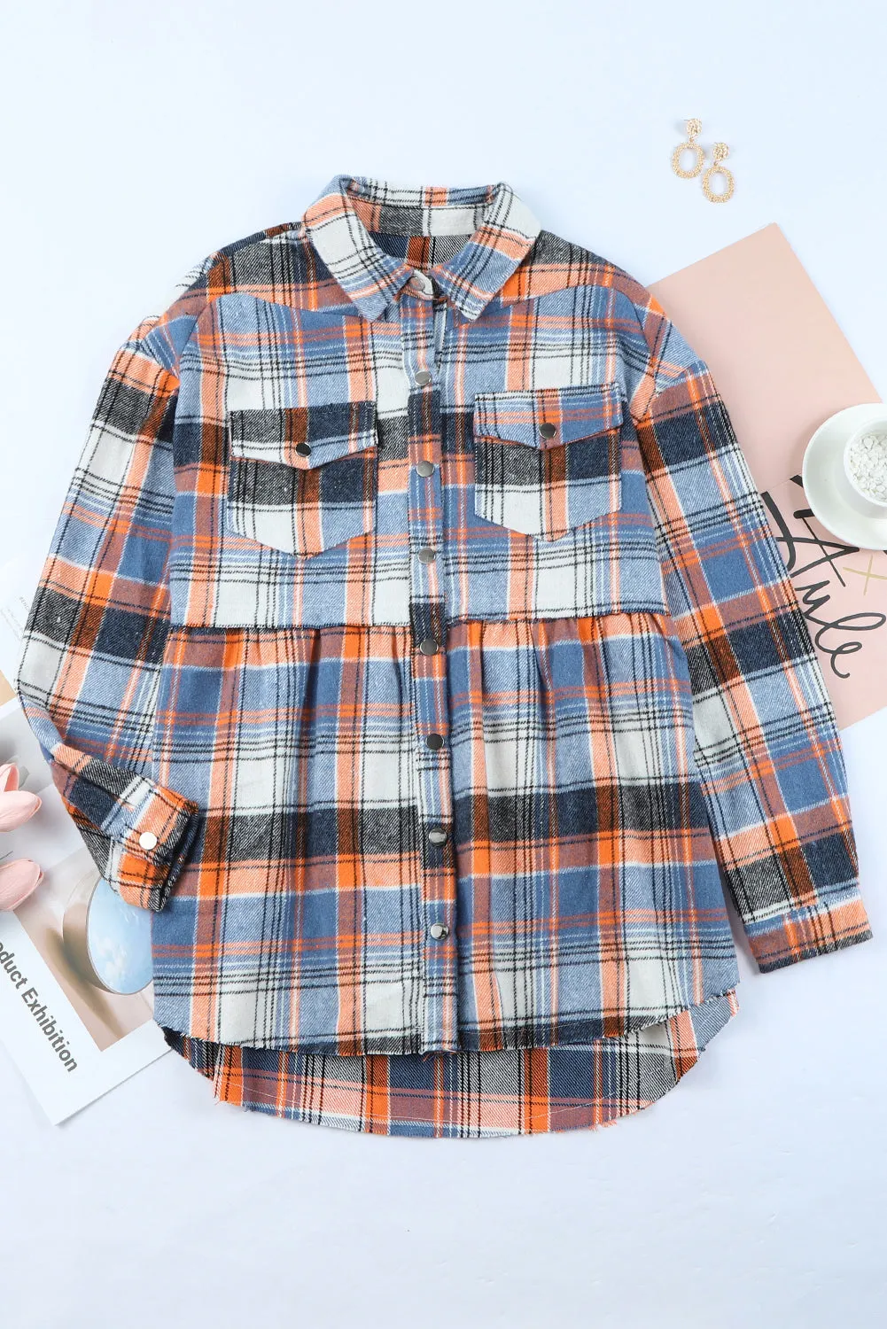 Plaid Ruffled Shirt Jacket