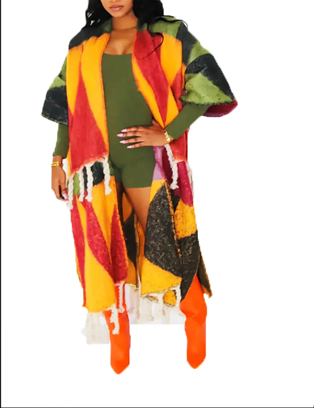 Plus Size Fringe Cardigan Ankle Length