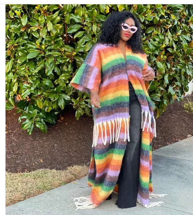 Plus Size Fringe Cardigan Ankle Length