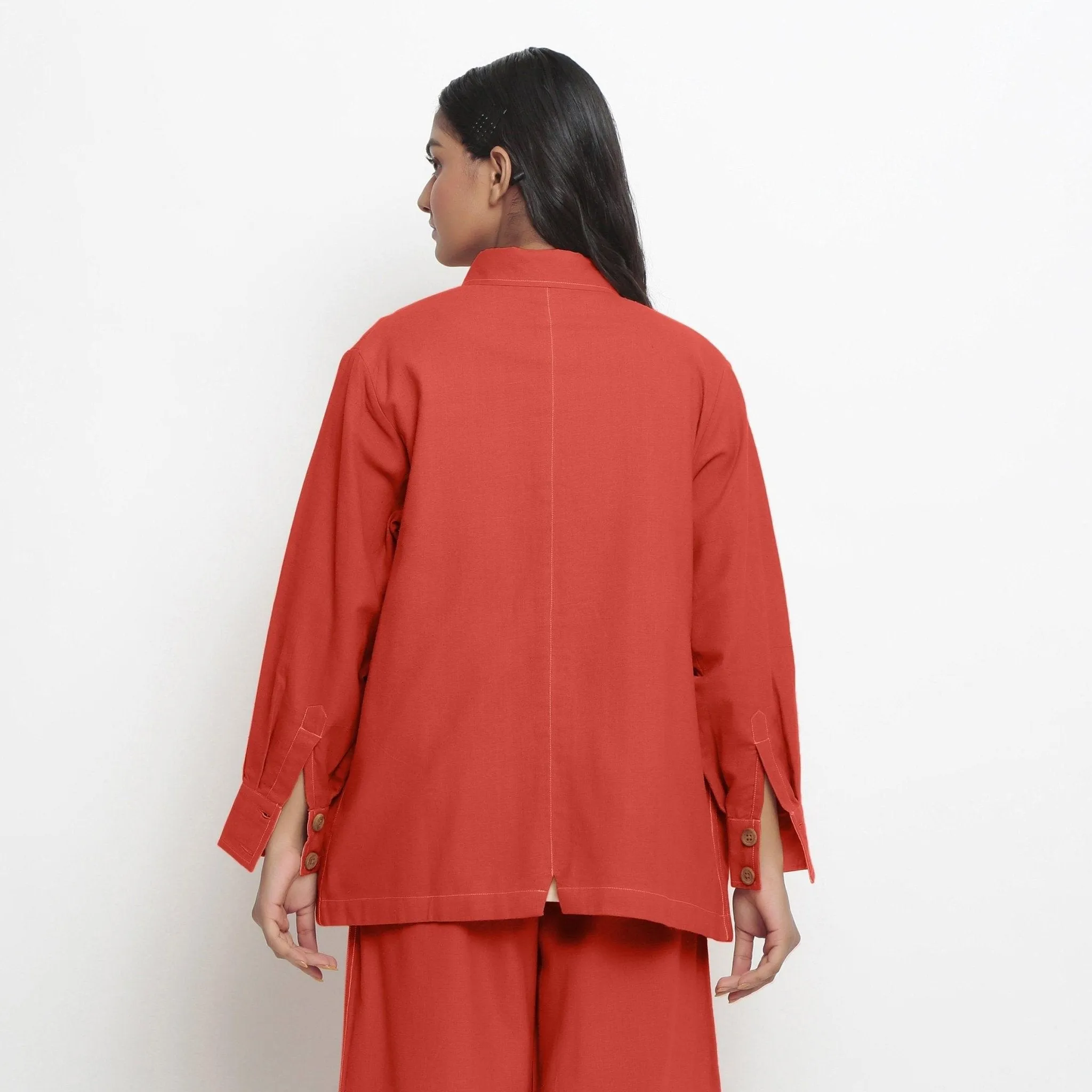 Red Vegetable Dyed Handspun Cotton Button-Down Jacket