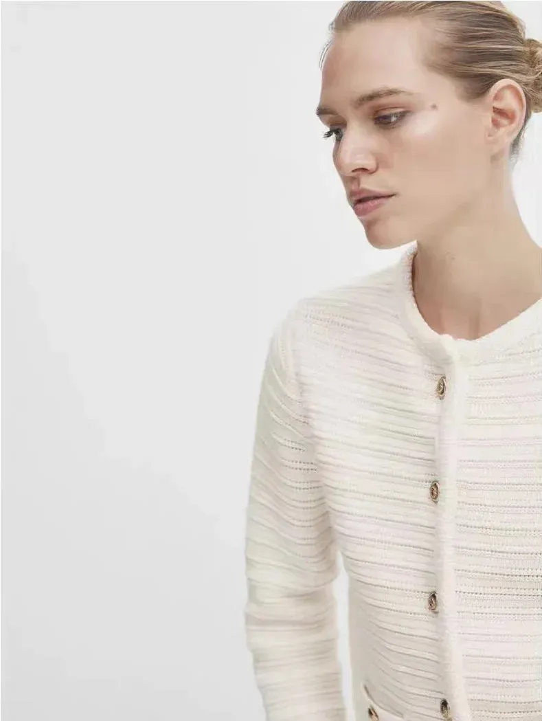 Small Fragrance Knitted Ethereal Button Design Cardigan