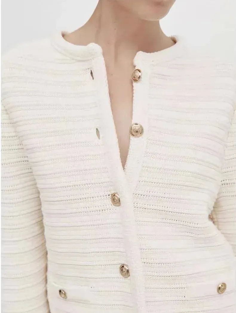 Small Fragrance Knitted Ethereal Button Design Cardigan