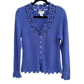 Soft Surroundings Womens Purple Crochet Trim V Neck Knit Cardigan Sweater XL